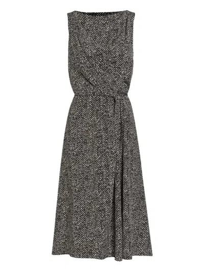Dolce & Gabbana Heavy Crepe Dress With Chevron Print Dresses Grey In Gray