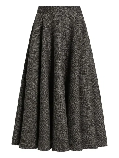 Dolce & Gabbana Midi Circle Skirt In A Dotted Wool Blend In Gray