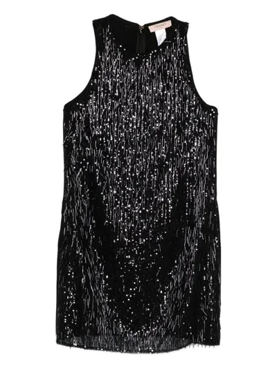 Twinset Sequinned Fringed Mini Dress In Black