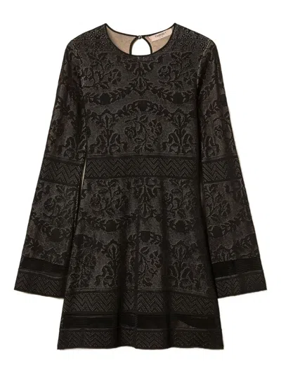 Twinset Open-work Knit Mini Dress In Black