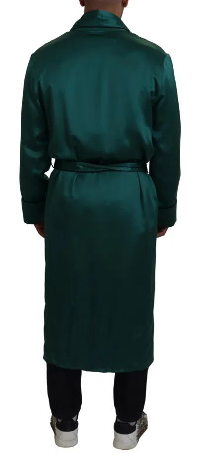 Dolce & Gabbana Green Silk Waist Belt Robe Men's Sleepwear In Green