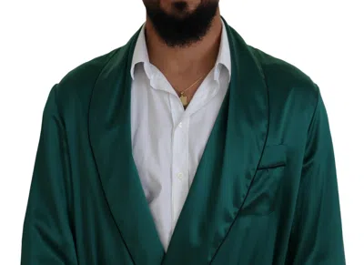 Dolce & Gabbana Green Silk Waist Belt Robe Men's Sleepwear In Green
