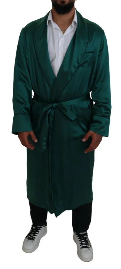 Dolce & Gabbana Green Silk Waist Belt Robe Men's Sleepwear In Green