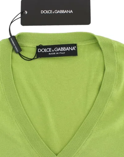Dolce & Gabbana Green Wool V-neck Pullover Sweater Top In Green