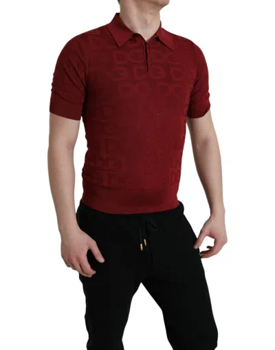 Dolce & Gabbana Maroon Collared Short Sleeve Silk T-shirt In Red