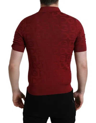 Dolce & Gabbana Maroon Collared Short Sleeve Silk T-shirt In Burgundy