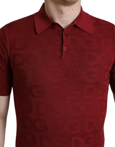Dolce & Gabbana Maroon Collared Short Sleeve Silk T-shirt In Red