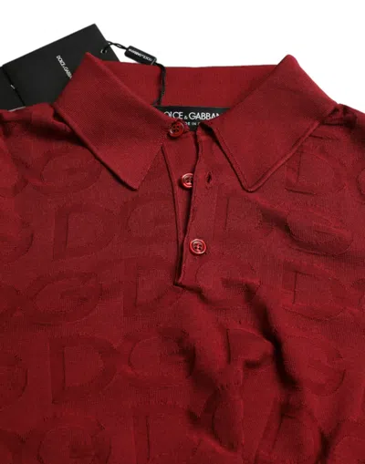 Dolce & Gabbana Maroon Collared Short Sleeve Silk T-shirt In Red