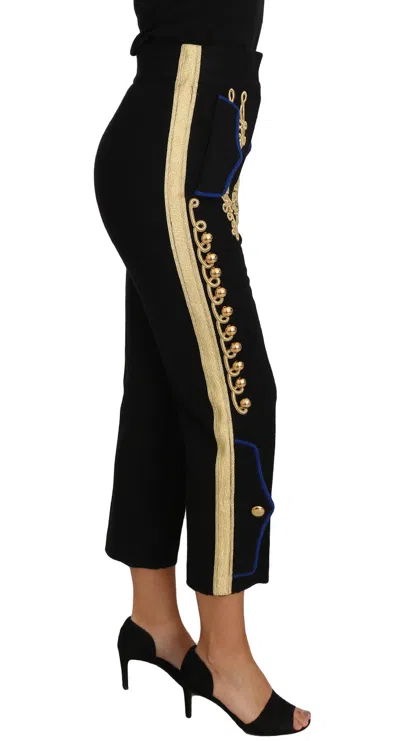 Dolce & Gabbana Military Embellished Women'ss Black Gold Dress Women's Pant In Black