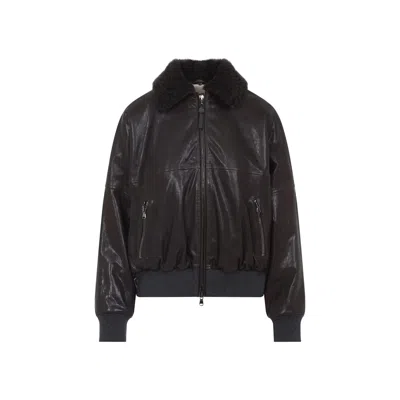 Brunello Cucinelli Leather Jacket With Shearling Collar In Black