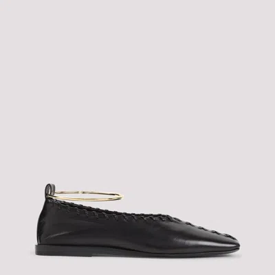 Jil Sander Ring Whipstitch-trimmed Leather Ballet Flats In Black