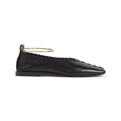 Jil Sander Ring Whipstitch-trimmed Leather Ballet Flats In Black