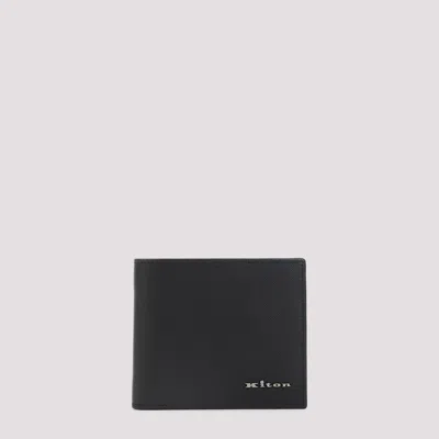 Kiton Saffiano Leather Bi-fold Wallet In Black