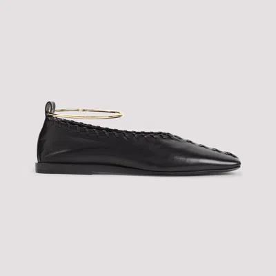 Jil Sander Ring Whipstitch-trimmed Leather Ballet Flats In Black