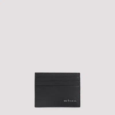 Kiton Saffiano Leather Bi-fold Wallet In Black