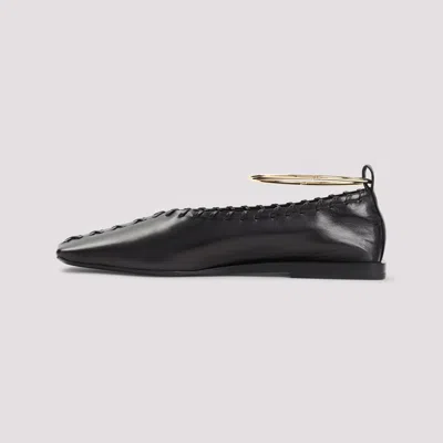Jil Sander Ring Whipstitch-trimmed Leather Ballet Flats In Black