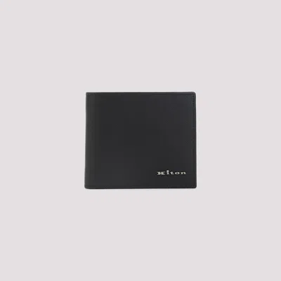 Kiton Saffiano Leather Bi-fold Wallet In Black