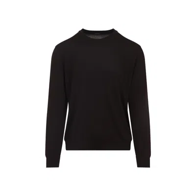 Kiton Cashmere-silk Blend Sweater With Classic Crew Neckline In Brown