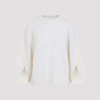 Max Mara Buttoned Cashmere Blend Sweater With Asymmetric Cuffs In White