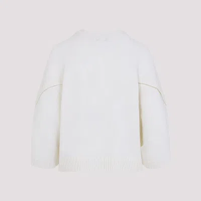Max Mara Buttoned Cashmere Blend Sweater With Asymmetric Cuffs In White