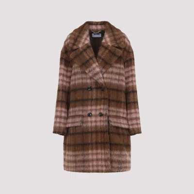Moschino Double-breasted Check Coat Flap Pockets In Brown