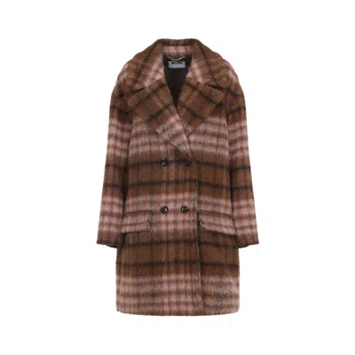 Moschino Double-breasted Check Coat Flap Pockets In Brown