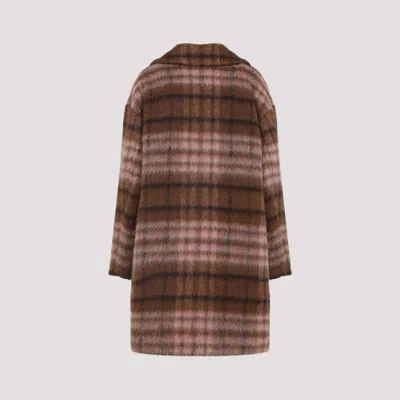 Moschino Double-breasted Check Coat Flap Pockets In Brown