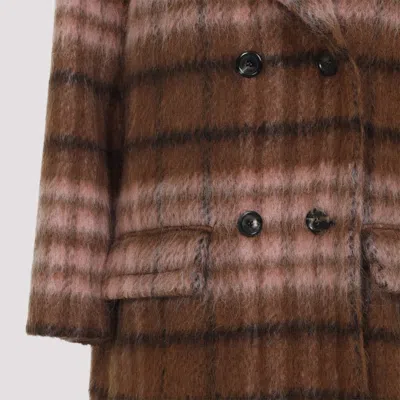 Moschino Double-breasted Check Coat Flap Pockets In Brown