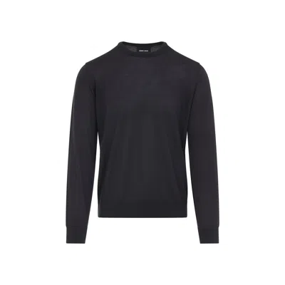 Giorgio Armani Crew Neck Sweater In Virgin Wool In Blue
