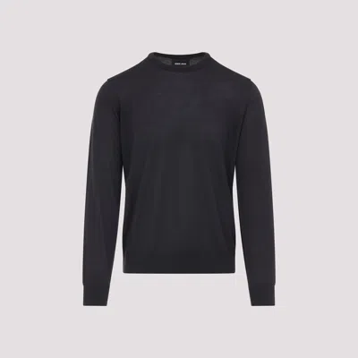Giorgio Armani Crew Neck Sweater In Virgin Wool In Blue