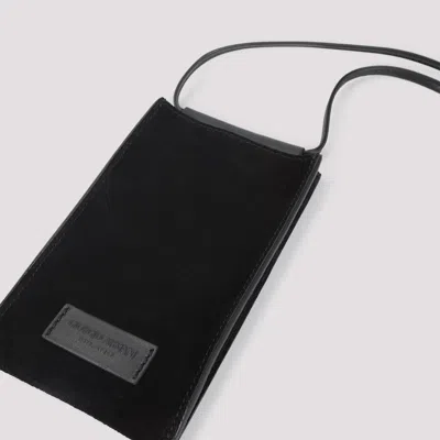 Giorgio Armani Leather Phone Holder In Black