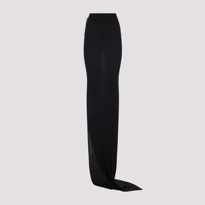 Rick Owens Flowing Maxi Skirt With Sheer Panel And High Waist In Black