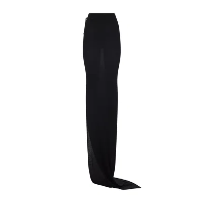 Rick Owens Flowing Maxi Skirt With Sheer Panel And High Waist In Black