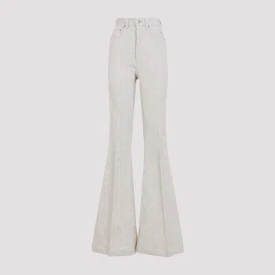 Rick Owens High-waisted Flared Pants With Textured Cotton-linen Blend In White