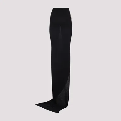 Rick Owens Flowing Maxi Skirt With Sheer Panel And High Waist In Black