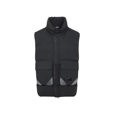 C.p. Company Black Vest With Mock Drawstring Neck And Logo Plaque On The Front In Black