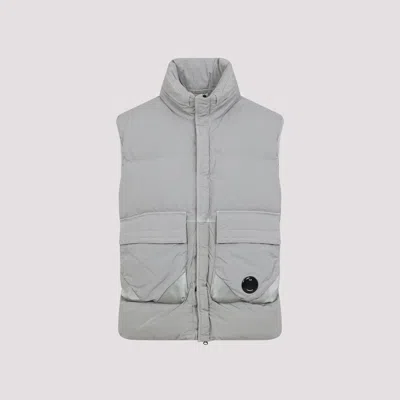 C.p. Company Padded Grey Vest With High Stand Collar And Snap-button Placket In Gray