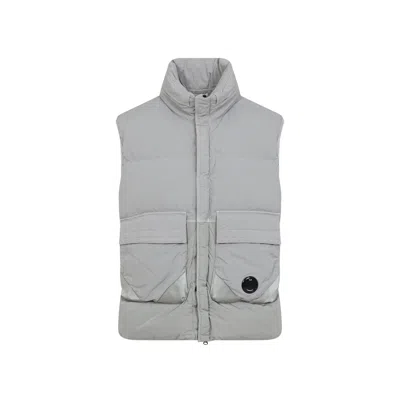C.p. Company Padded Grey Vest With High Stand Collar And Snap-button Placket In Gray