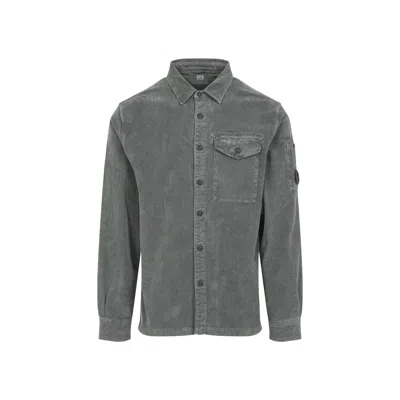 C.p. Company Structured Grey Jacket With Button-up Front And Signature Lens Detail In Gray