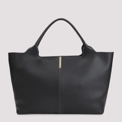 Tod's Black Tote Bag With Logo Plaque On The Front And Contrasting Stitching In Black