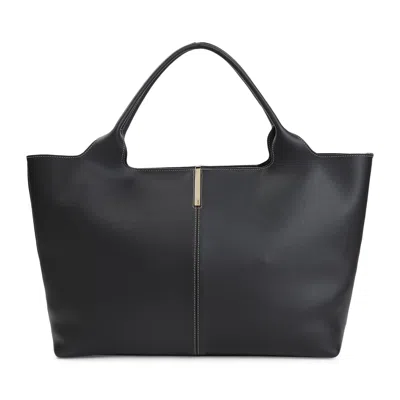 Tod's Black Tote Bag With Logo Plaque On The Front And Contrasting Stitching In Black