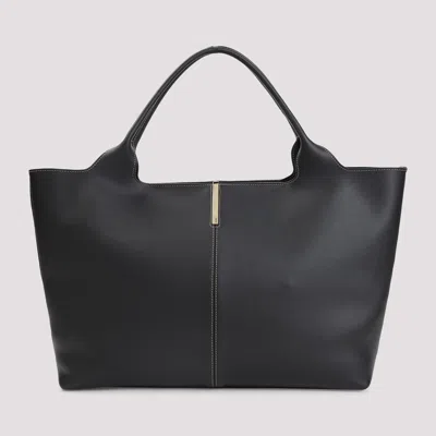 Tod's Black Tote Bag With Logo Plaque On The Front And Contrasting Stitching In Black