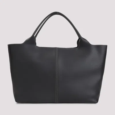 Tod's Black Tote Bag With Logo Plaque On The Front And Contrasting Stitching In Black