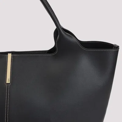 Tod's Black Tote Bag With Logo Plaque On The Front And Contrasting Stitching In Black