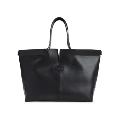 Tod's Di Bag Folio Leather Shopping Bag In Black
