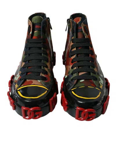 Dolce & Gabbana Multicolor Camouflage High Top Sneakers Men's Shoes In Multi