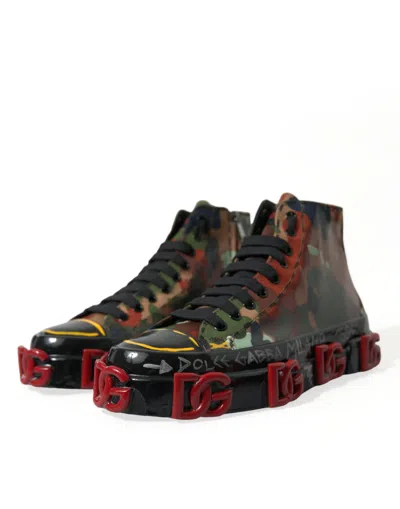 Dolce & Gabbana Multicolor Camouflage High Top Sneakers Men's Shoes In Multi