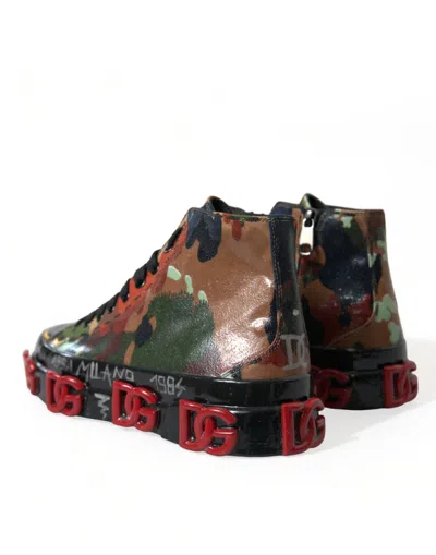 Dolce & Gabbana Multicolor Camouflage High Top Sneakers Men's Shoes In Multi
