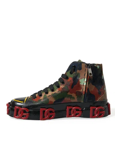 Dolce & Gabbana Multicolor Camouflage High Top Sneakers Men's Shoes In Multi