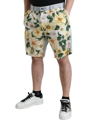 Dolce & Gabbana Multicolor Floral Print Denim Bermuda Shorts In Multi